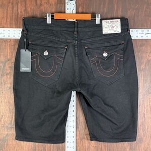 True Religion Ricky Relaxed Straight Leg Shorts Black Red Bred Men's 38 NEW‎ NWT